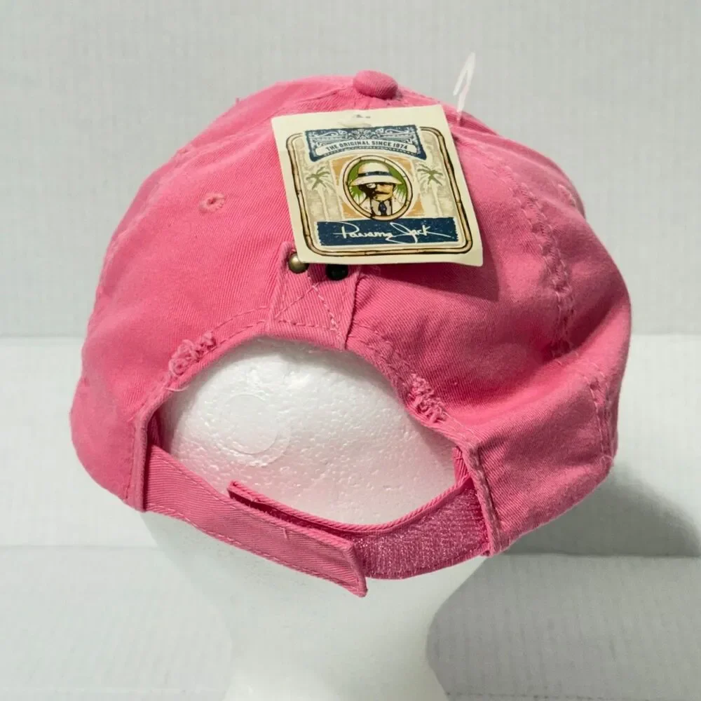 Panama Jack Pink Distressed Baseball Cap Floral Graphic Embroidered NWT